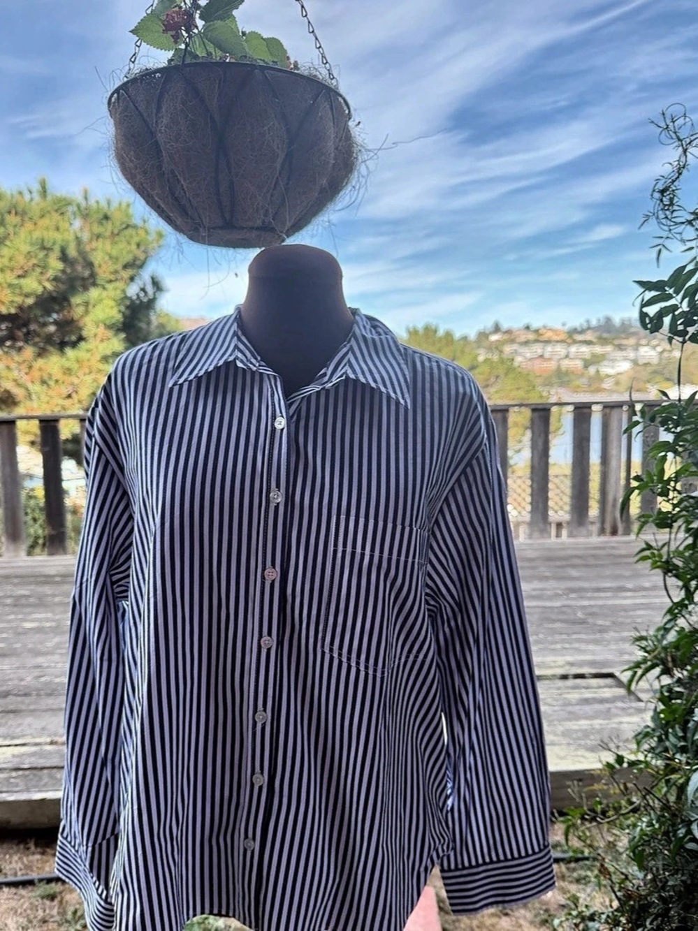 NWT Anthropologie Maeve Striped Oversized Button Down Shirt Blue & White Woman’s